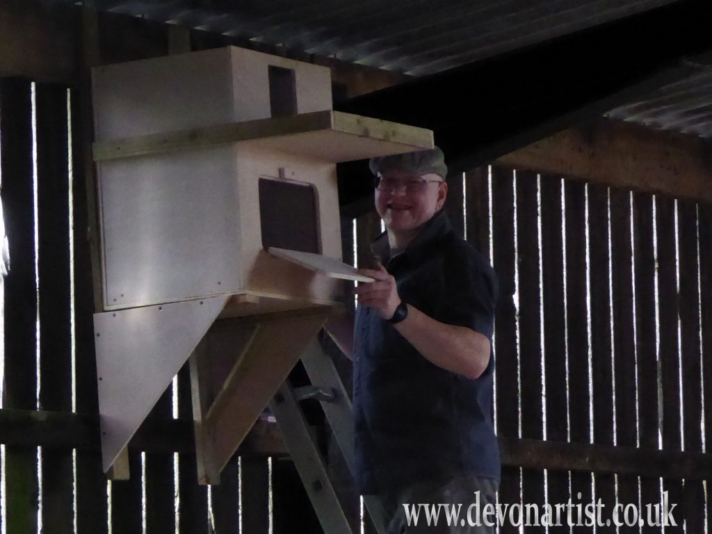 Installing a barn owl box in a Devon village, step 3