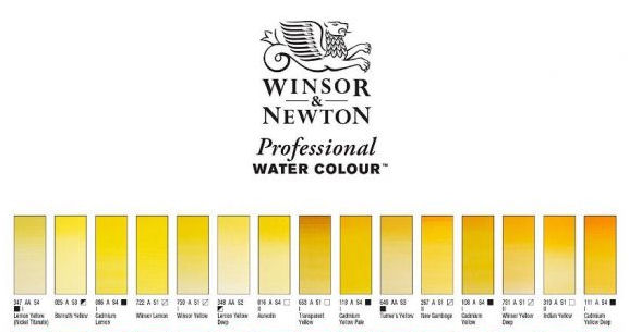 Winsor and Newton yellow watercolour range