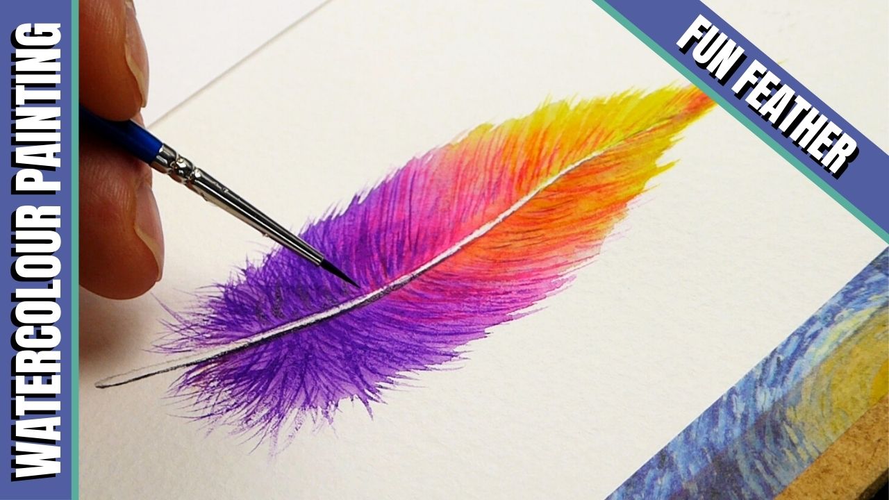 How to paint colorful watercolor feathers